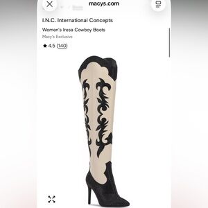 INC International Concepts Black & Cream Knee-High Heeled Cowboy Boots